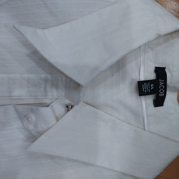 Large Jacob pinstripe short sleeve button down ivory dress shirt - Picture 4 of 16
